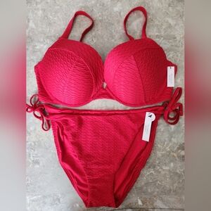 38D3/XXL VS Swim Sexy Tee Bikini Top Side Tie Cheeky Bikini Set Red